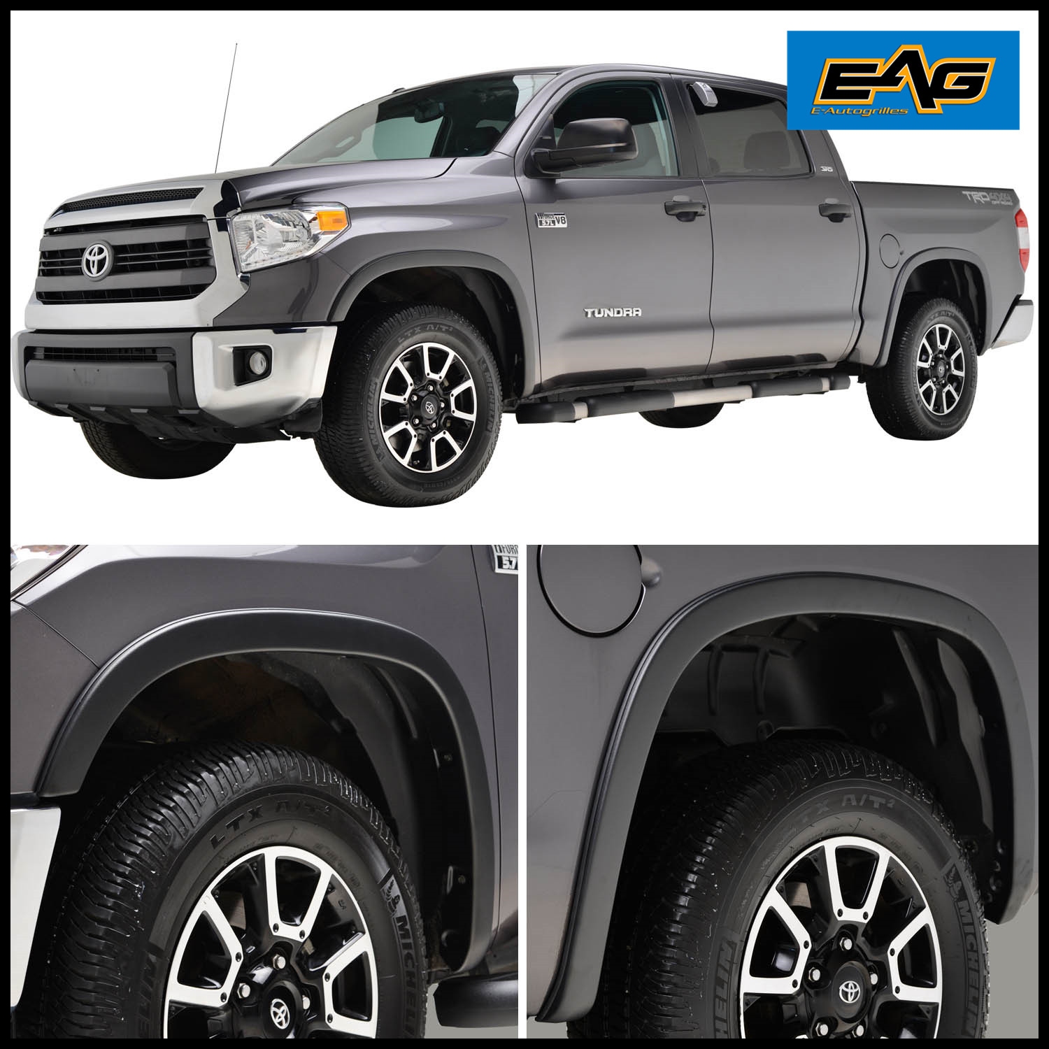 EAG Textured Satin Black Styline Series 4PC Fender Flare for 14 17 Toyota Tundra