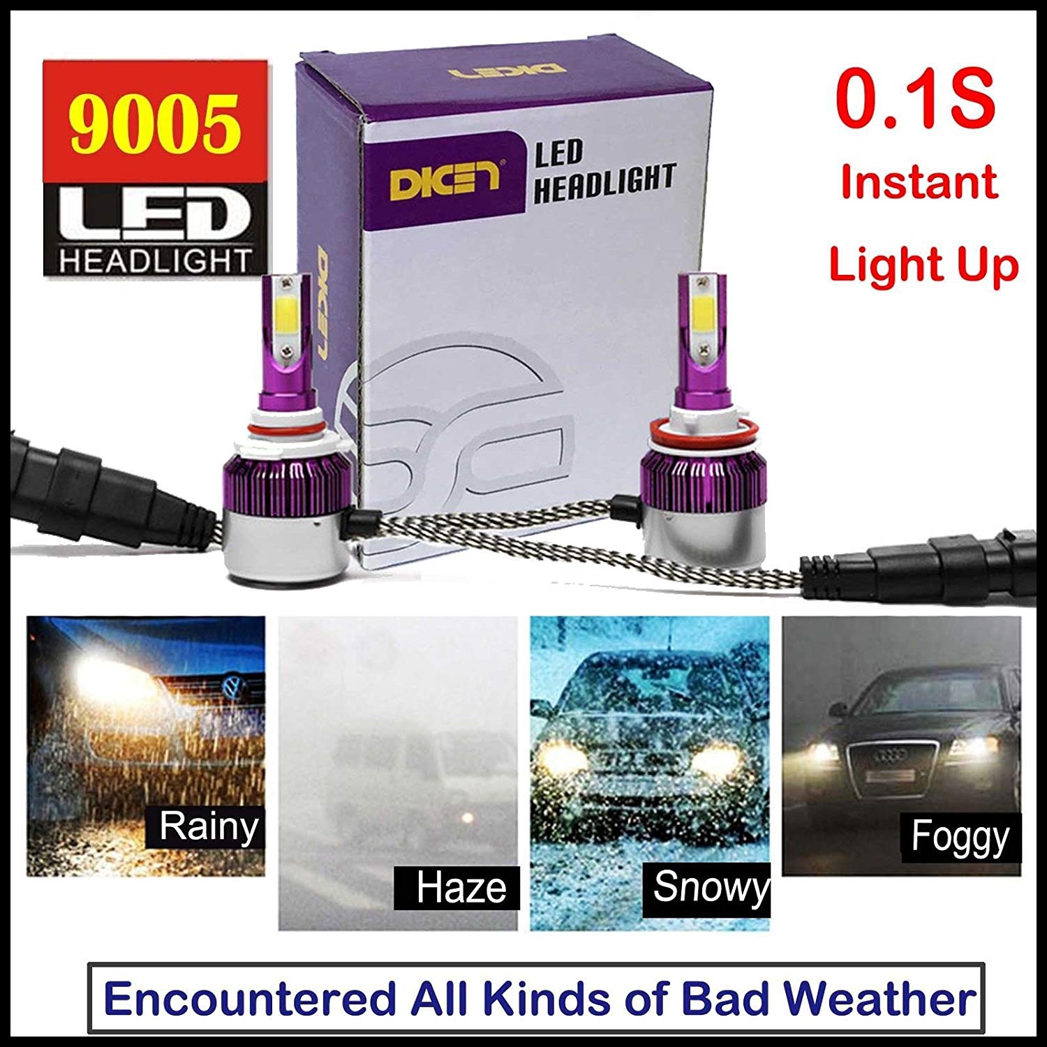 Amazon 9005 HB3 H10 LED Headlight High Beam Bulb Kit Super Bright 6000K White 7200LM Replacement Bulbs Set Plug & Play 2 Year Guarantee Automotive