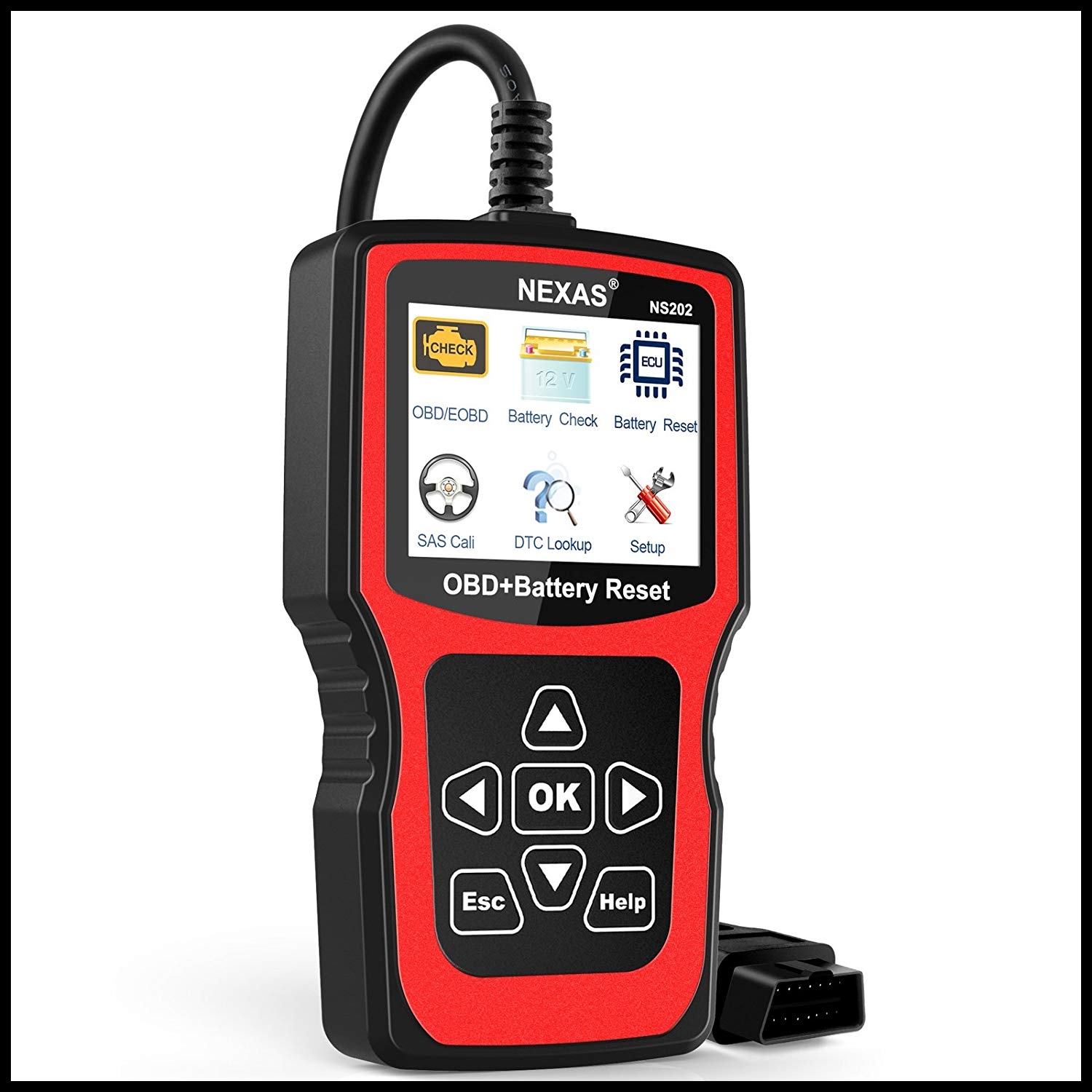 Diagnostic Reader NEXAS NS202 OBD EOBD Check Engine Light Scan Tool Battery Registration BMS & Steering Angle Sensor Reset Tool Amazon Car &