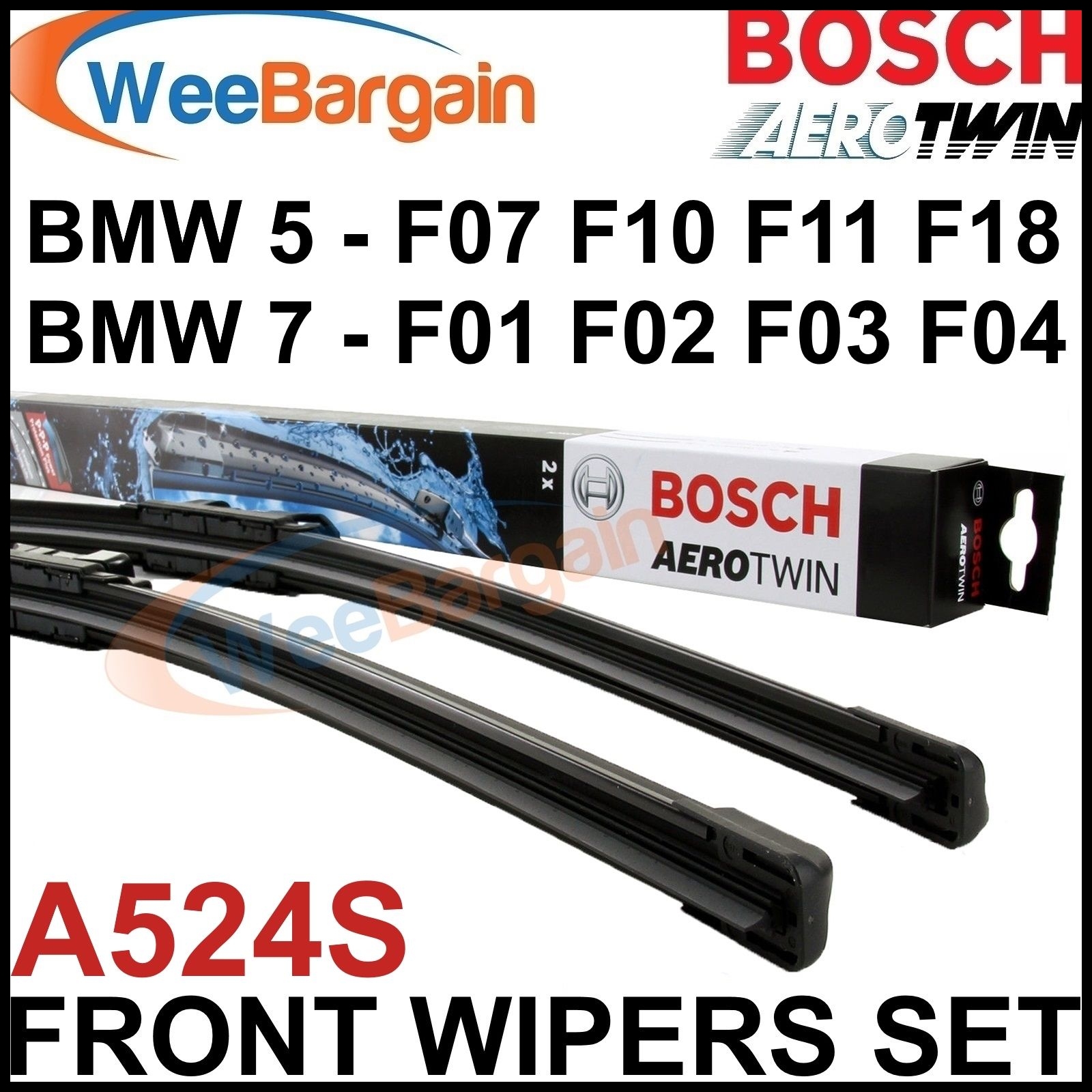 BMW 5 models F07 F10 F11 F18 Genuine BOSCH A524S Aerotwin Front Wiper Blades SetAlso BMW 7 models F01 F02 F03 F04 with MY restrictions