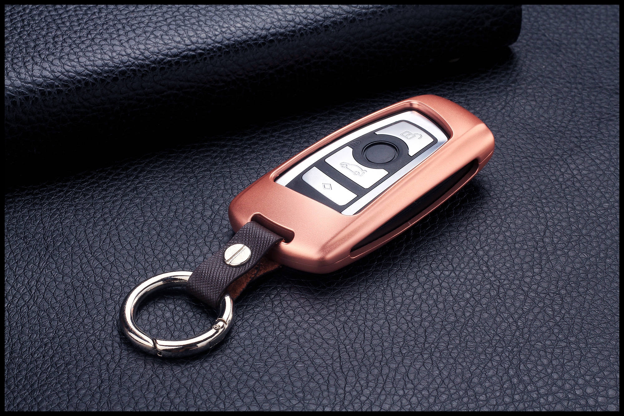1Pc For BMW Car Key Fob Case Cover Keyless Entry Aluminum Genuine Leather Key Chain